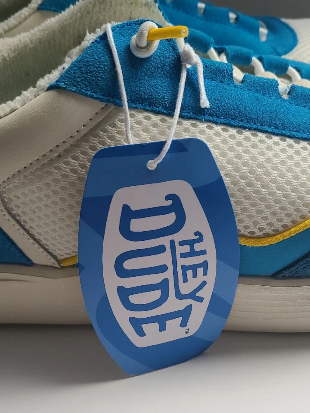 Hey Dude Mens 15 Corona White, Blue and Yellow Casual Sneakers